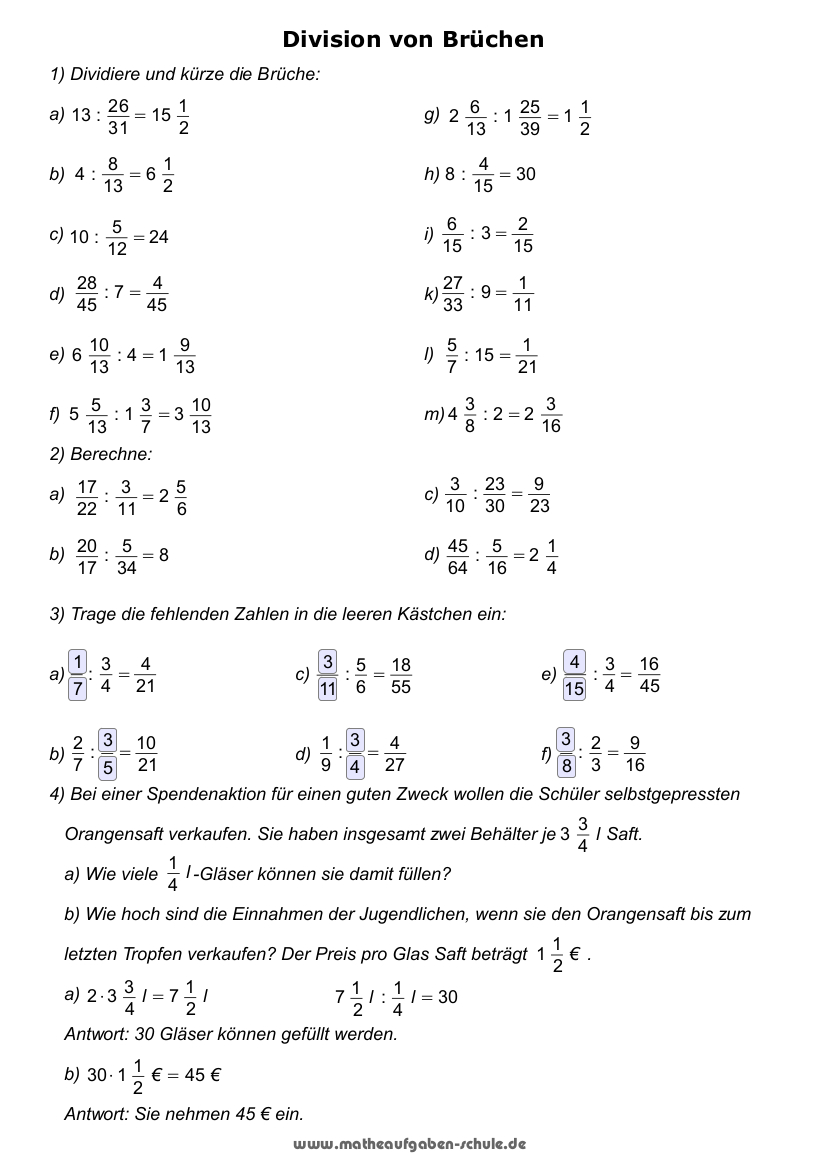 Matheaufgaben 5 Klasse Zum Ausdrucken Division ...