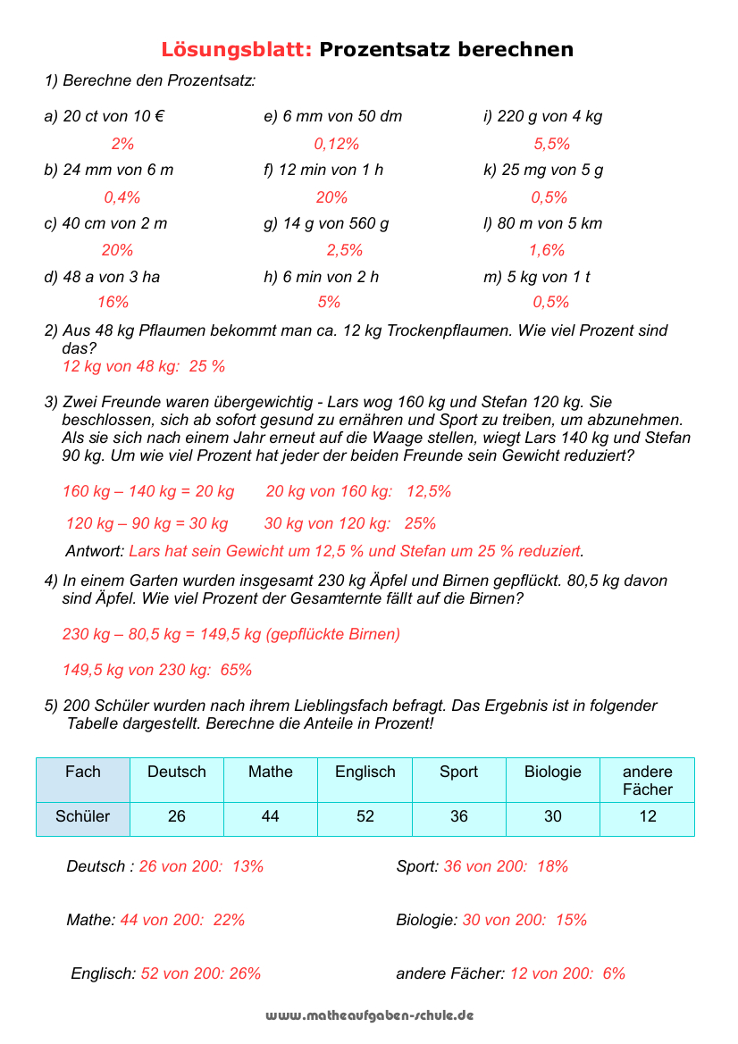 Klassenarbeiten Mathe 6.Klasse: Prozentsatz berechnen