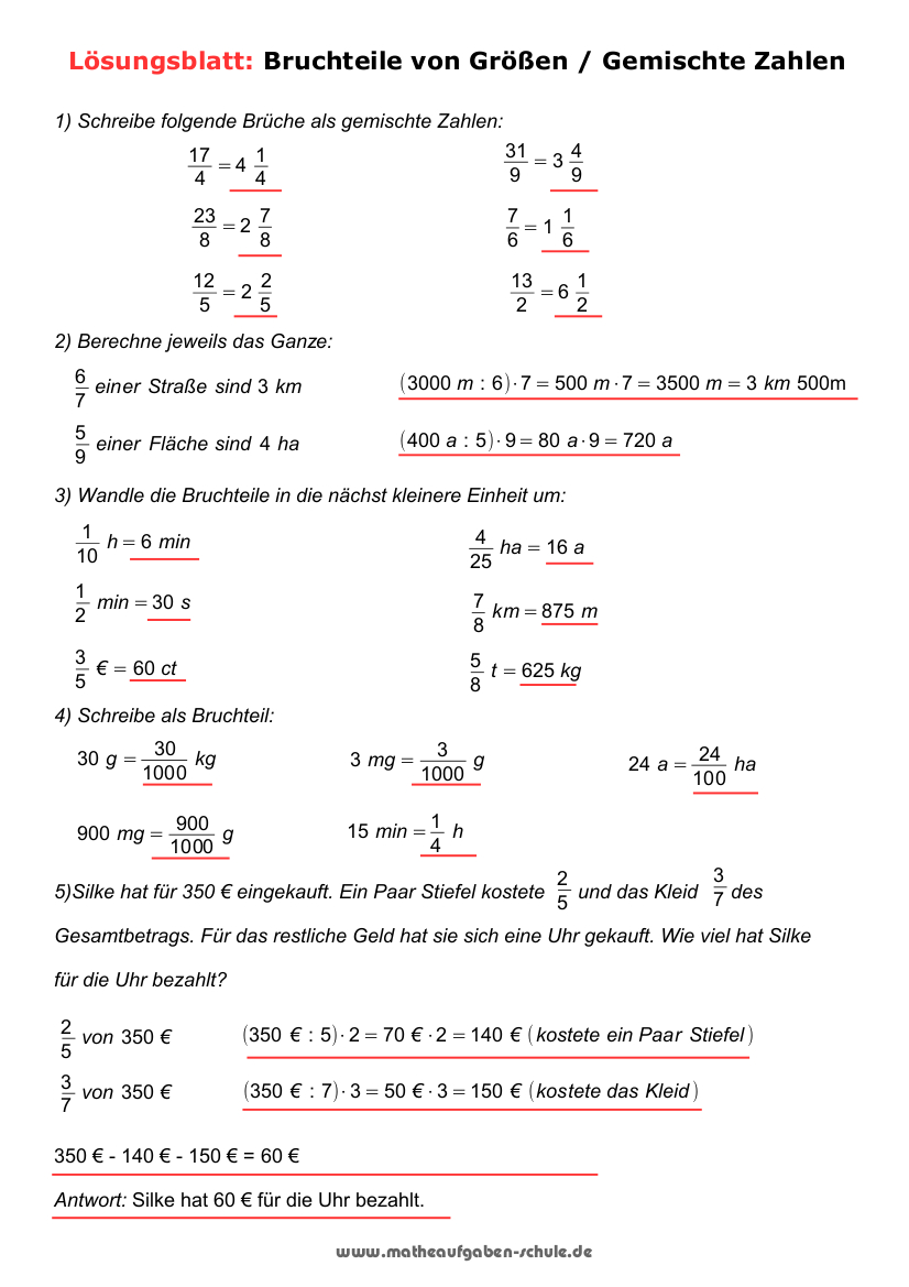 Bruche Bruchrechnen Arbeitsblatter