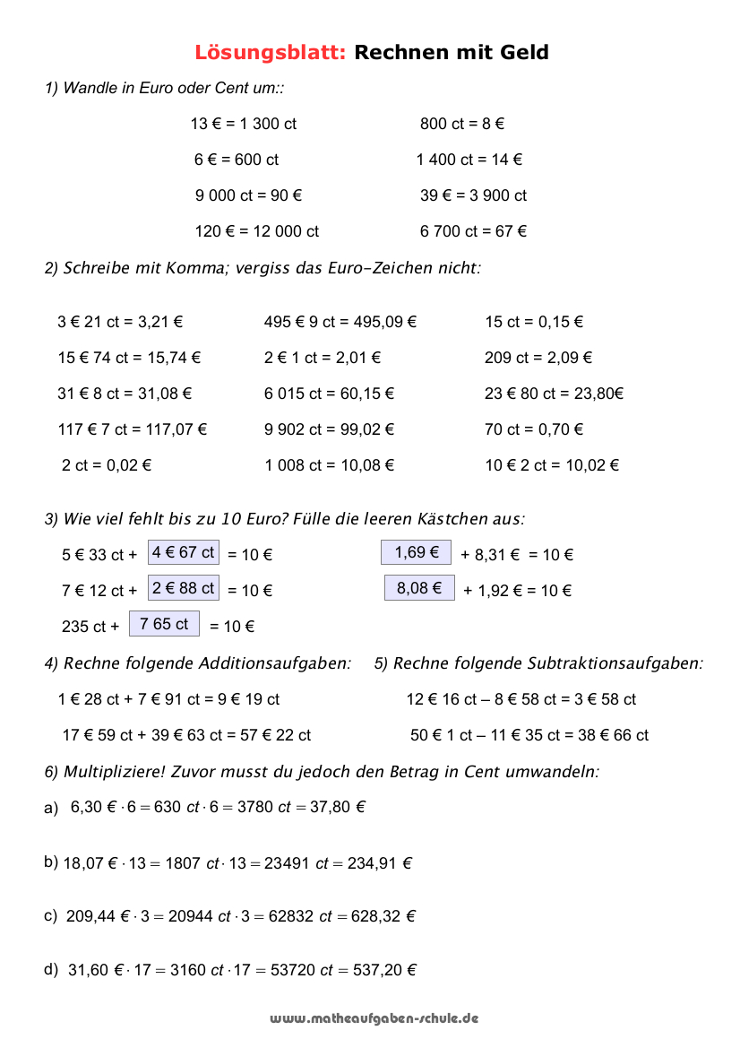 Mathematik 5. Klasse Übungsblätter